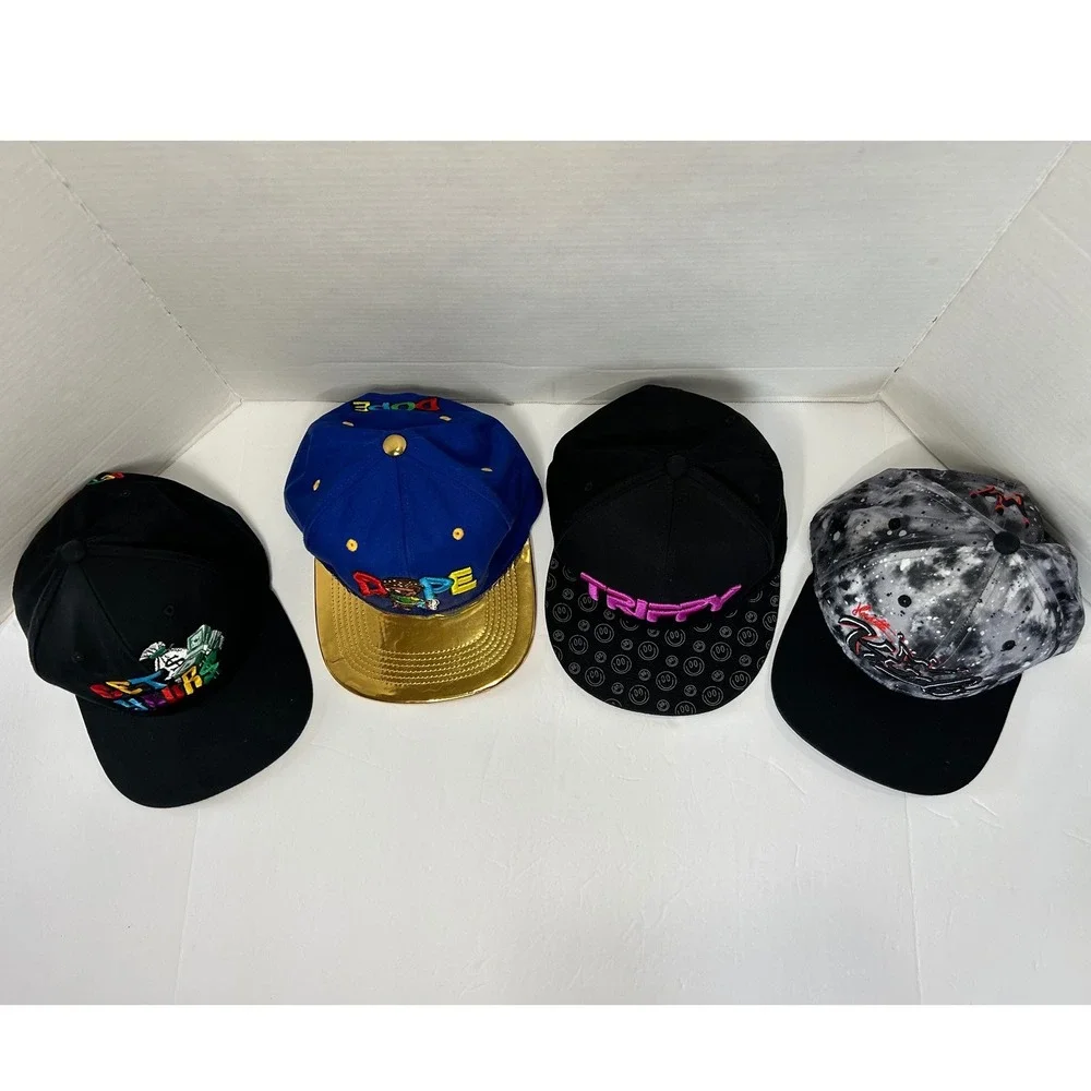 Get Yours Dope Trippy King Crown Design Lot of‎ 4 Mens Snapback Hats
